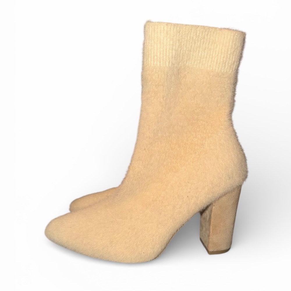 Cream Ankle Sock Boots.
